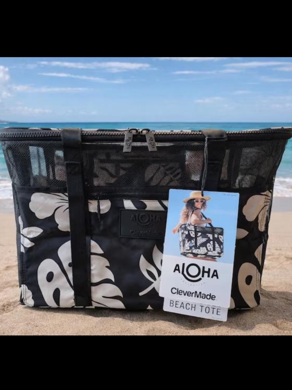 ALOHA x CleverMade Beach Tote Waipi’o Black NWT Costco Exclusive